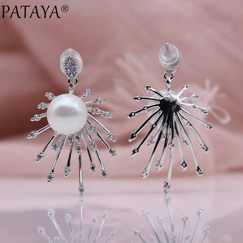 PATAYA, новинка 925, Серебряные длинные серьги, для женщин, кленовый лист, модная жемчужина, гипербола, ювелирное изделие, натуральный циркон, серьги-гвоздики