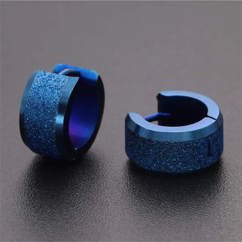 

Simple Big Wide Blue Color Round High Quality Stud Earrings For Women Men Stainless Steel Scrub Ear Clip Fashion Jewelry