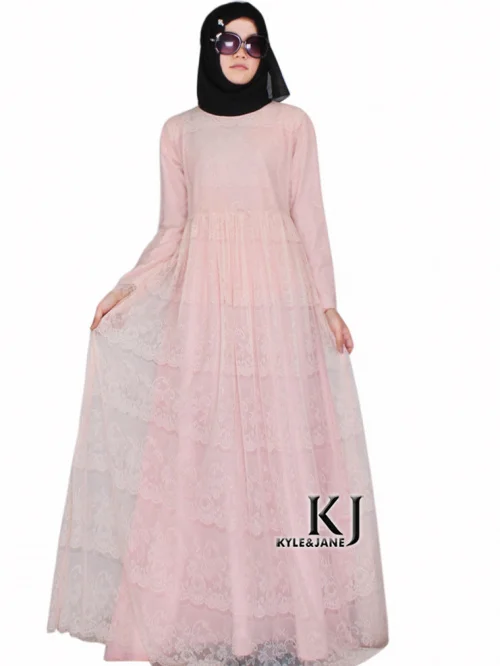 

Muslim women dress djellaba casual abaya oversized caftan lace long dress turkish dubai robe arab traditional clothing KJ