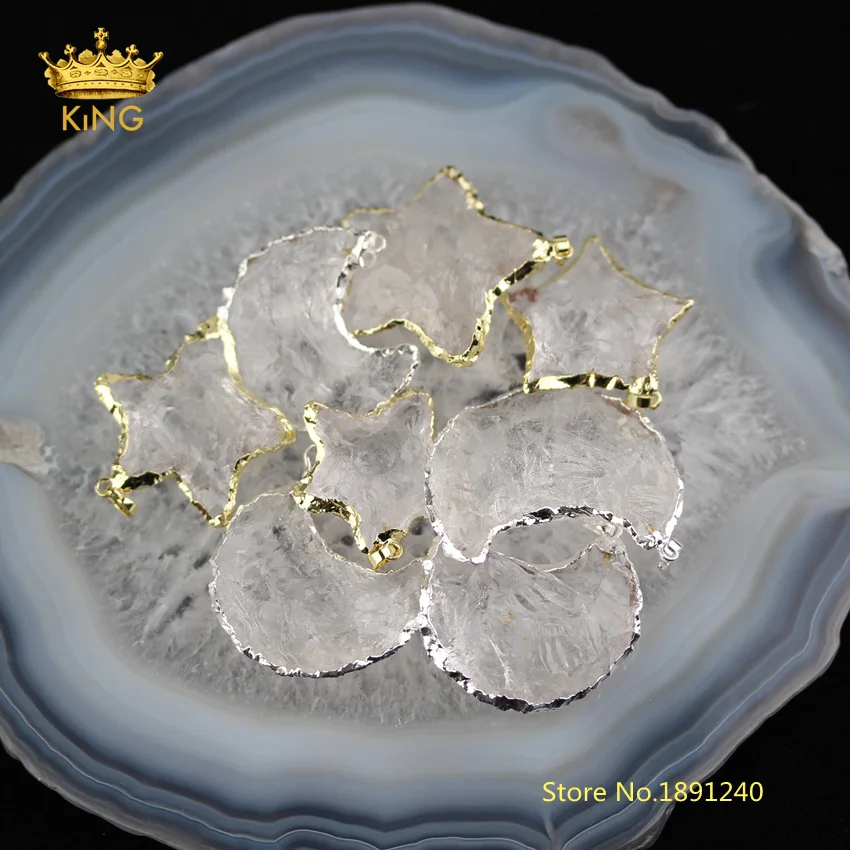 5 шт./лот подвески с натуральным кварцем полумесяцем золотым/серебристым