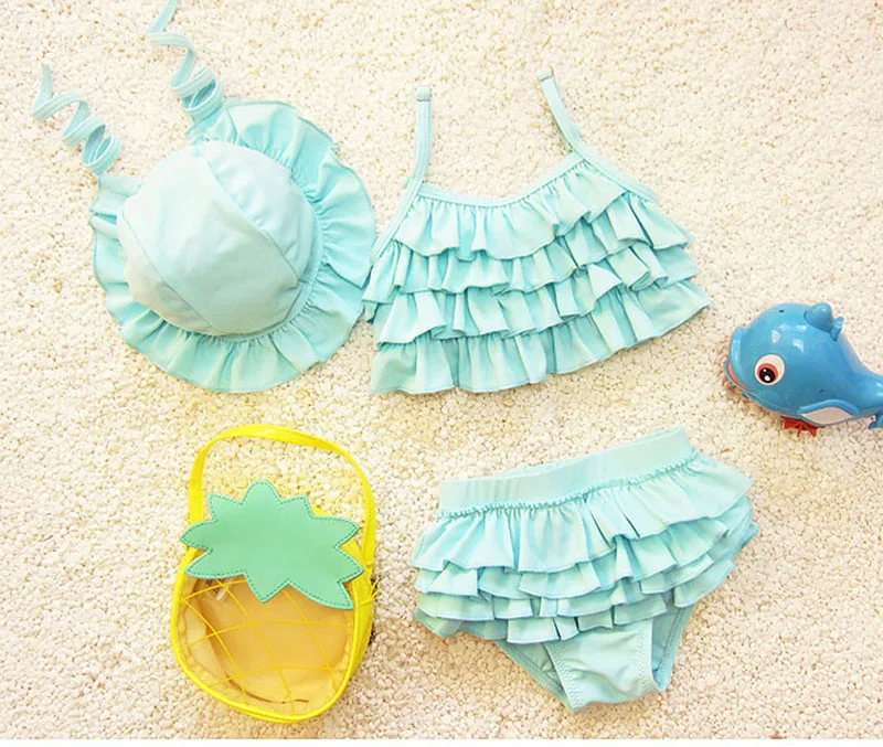 Купальный костюм для маленьких девочек бикини с волнистым разрезом топ + брюки