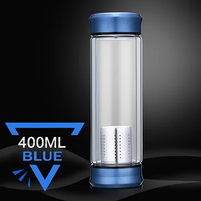 Blue 400ML Стеклянная бутылка для воды с двойными стенками, 300 мл, 400 мл, с ситечком для чайного чая, стеклянная бутылка для заварки, разборка термоса - Цвет: Blue 400ML