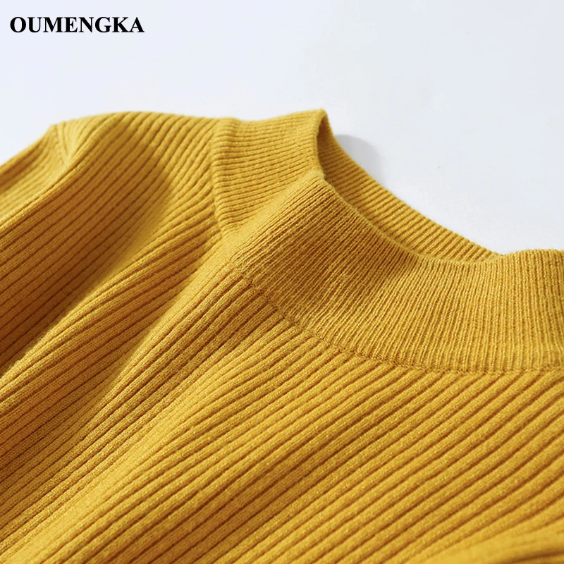 Женский свитер с высоким воротом OUMENGKA облегающий короткий длинными рукавами в