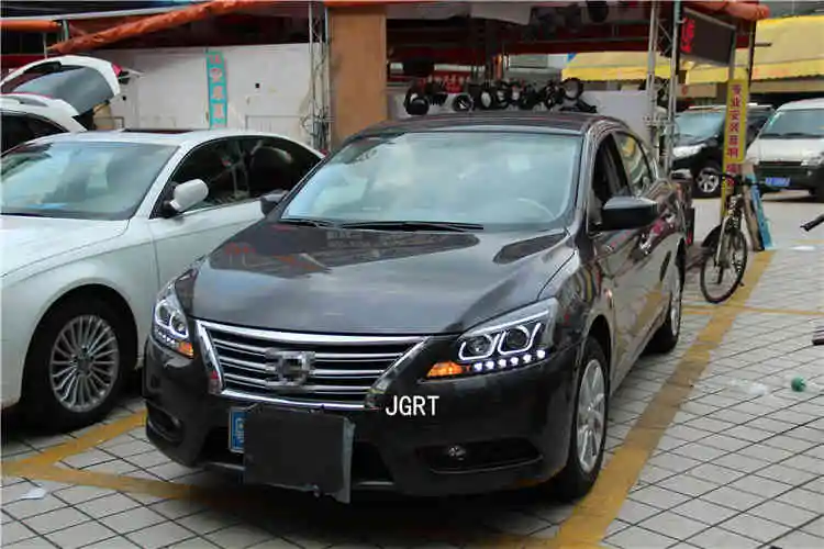 2 шт. светодиодный фары для Nissan Sentra 2012- Автомобильный светодиодный фонарь с двумя ксеноновыми линзами автомобильные аксессуары дневные ходовые огни