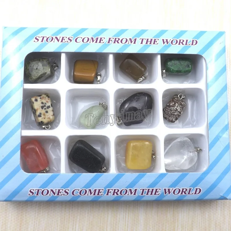 

Natural Stone Necklace Pendants Free Shipping, 12pcs/Lot Stone Charms Fit Leather Necklace, Unique Stone Of World