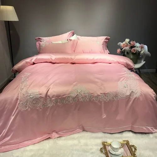 bedding set 2 Серебристо-белый хлопок, шелк, роскошный комплект постельного белья, королева, король, двойной размер, постельное белье, льняные простыни для кровати, пододеяльник, наволочки - Цвет: bedding set 2