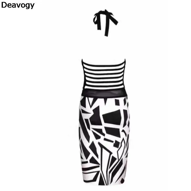 Deavogy 2017 женские летние Черный и белый повод Bodycon пикантные Вечеринка Бандажное