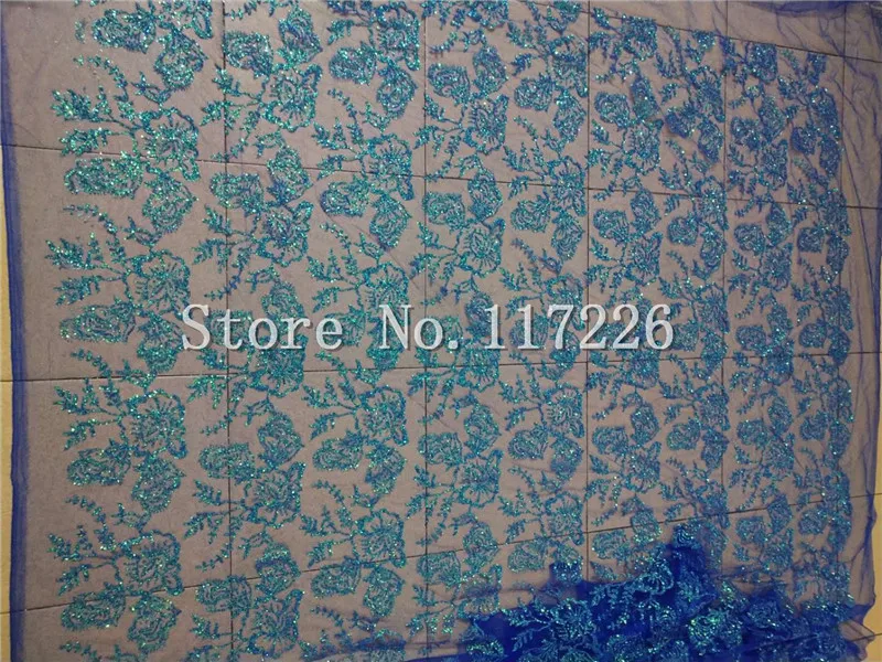 

Pretty blue color glitter french net lace fabric glued glitter african Tulle lace JRB-3272 for women party dress