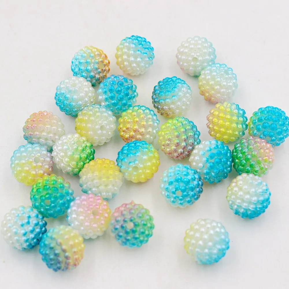 Новые 12 мм 30 шт радужные небесно голубые + желтые белые шарики бэйберри имитация