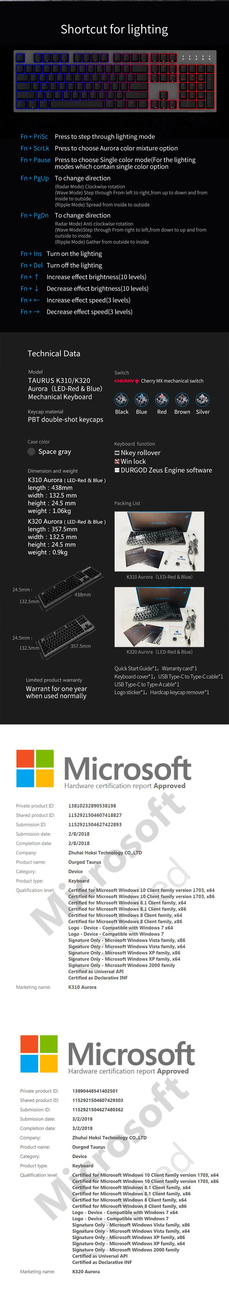Durgod 87 104 k320 k310 aurora механическая клавиатура с подсветкой cherry mx pbt doubleshot keycaps коричневый синий черный красный серебристый переключатель