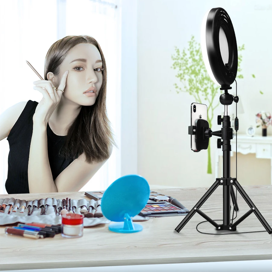 9 ''Dimmable светодиодный кольцевой светильник с 8X зеркалом для макияжа 1,2 м штатив-подставка лампа для селфи для макияжа освещение телефона видео в режиме реального времени