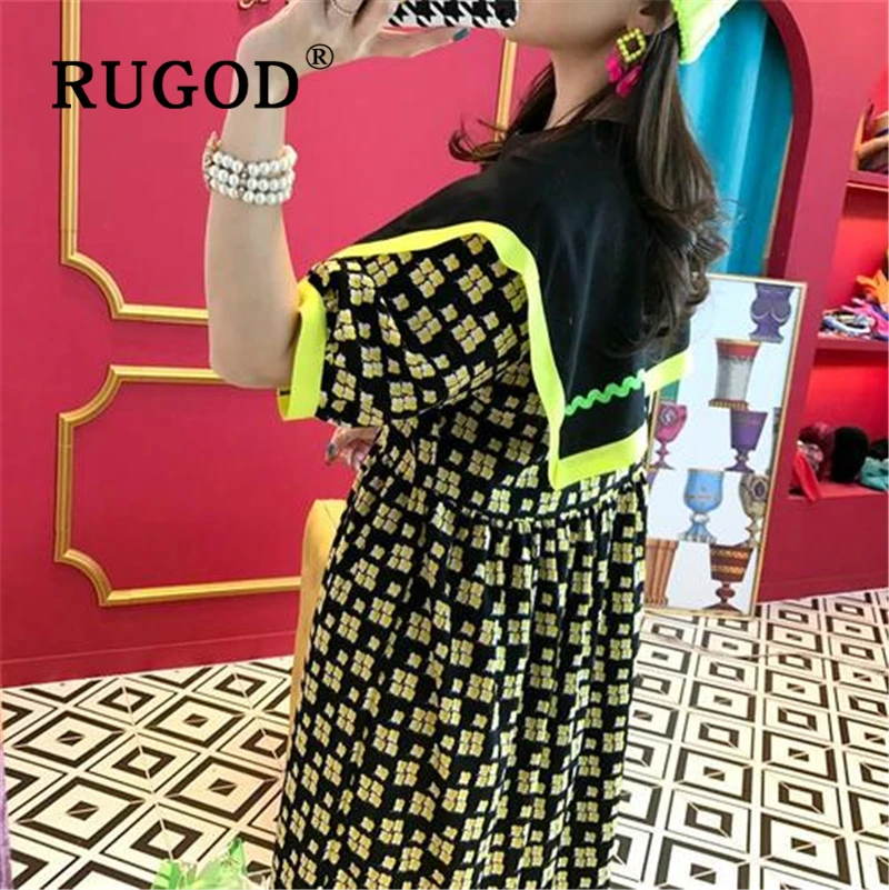 Женское винтажное платье RUGOD элегантное шифоновое с короткими рукавами и принтом