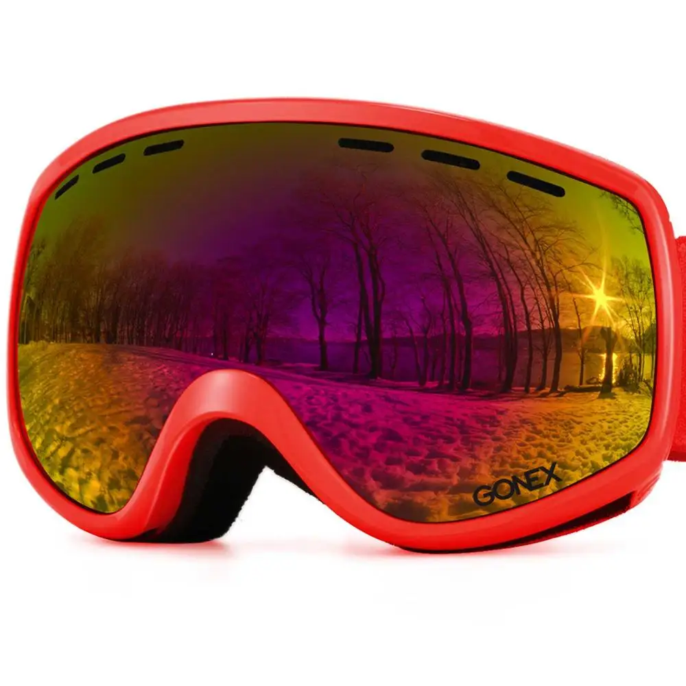 Red Gonex 3-8 детские лыжные очки для сноуборда и лыж Очки UV400 защита двойные сферические линзы для зимних видов спорта+ Goggle чехол - Цвет: Red