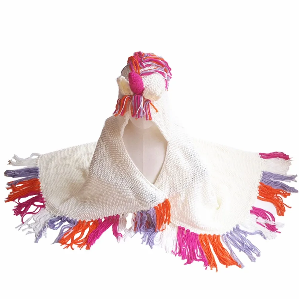 Модная детская вязаная накидка с капюшоном вязаный крючком виде единорога