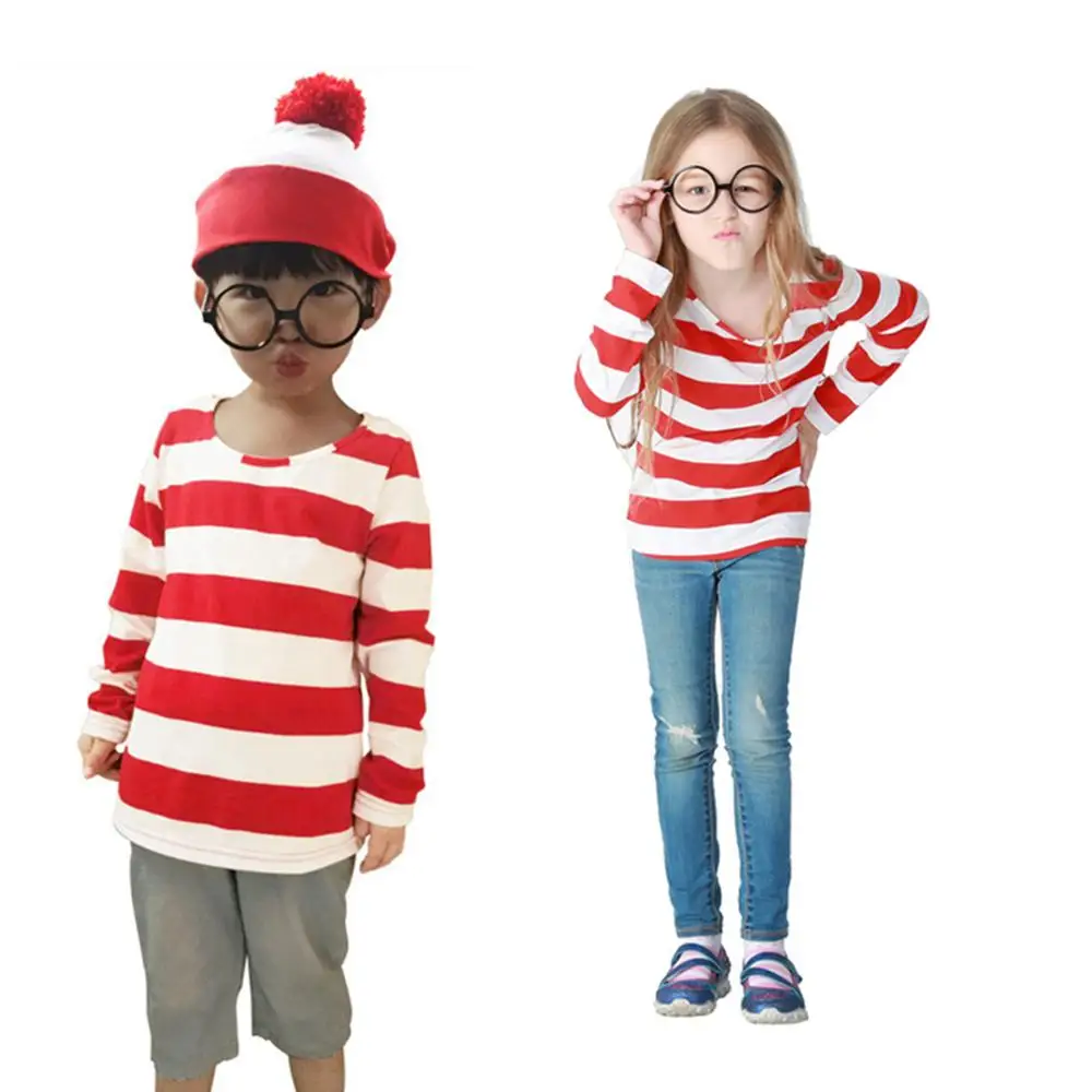 Детский костюм для косплея Wally Waldo футболка в полоску очки шляпа дневная