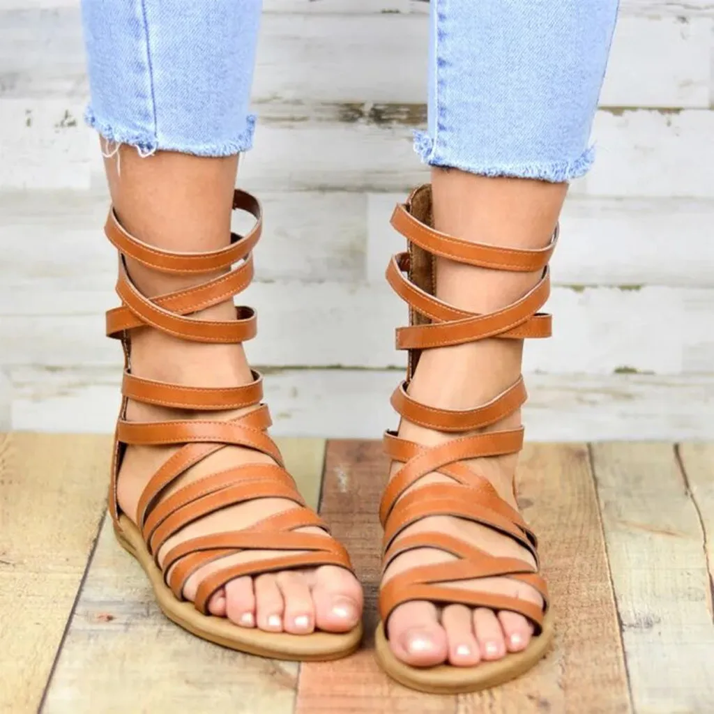 Женские сандалии на низком каблуке в стиле ретро пляжная обувь молнии с открытым