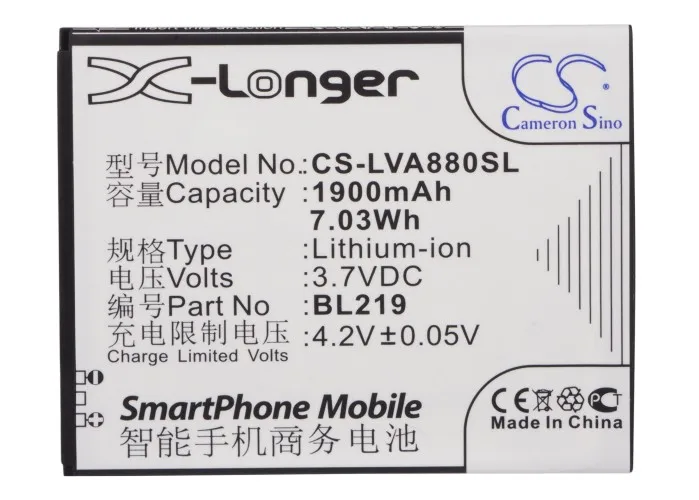 Cameron Sino 1900mAh аккумулятор BL219 для Lenovo A388t A880 A889 A916 5 5&quot|1900mah battery|battery bl219cameron sino |