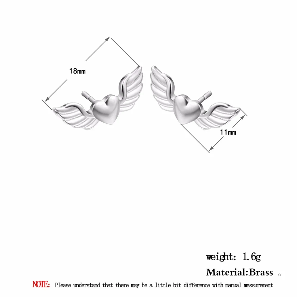 Kinitial милые серьги в форме сердца с угловыми крылышками крошечные гвоздики виде