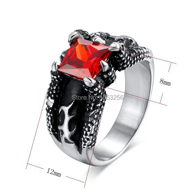 SZ 9-14 # женское мужское кольцо 316L нержавеющая сталь коготь Орел AAA красный камень