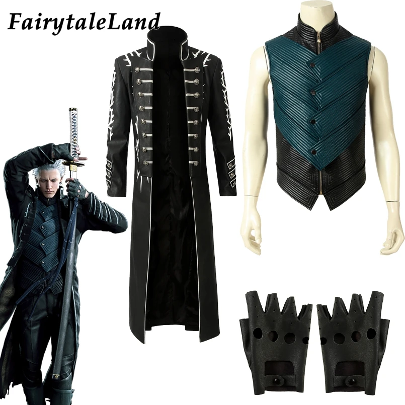 Вергил куртка жилет, перчатки косплей DMC5 костюм Хэллоуин наряд для мужчин на заказ костюм Вергилия пальто необычный костюм