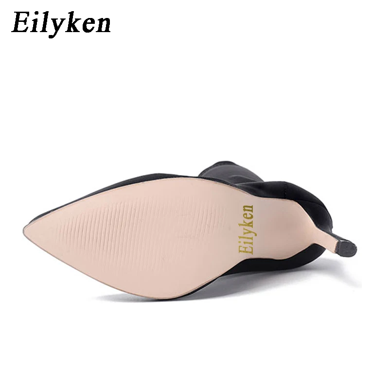 Eilyken/ женские сапоги до середины икры из эластичной ткани; модные сексуальные зимние сапоги на высоком каблуке-шпильке с острым носком; Размеры 35-40