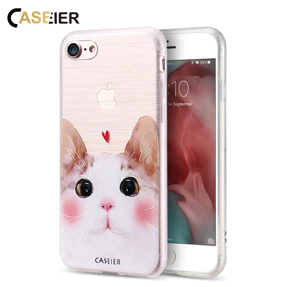 Caseier Чехол для iPhone 6 6S плюс Симпатичные Собаки Кошки ударопрочность рельеф Чехлы