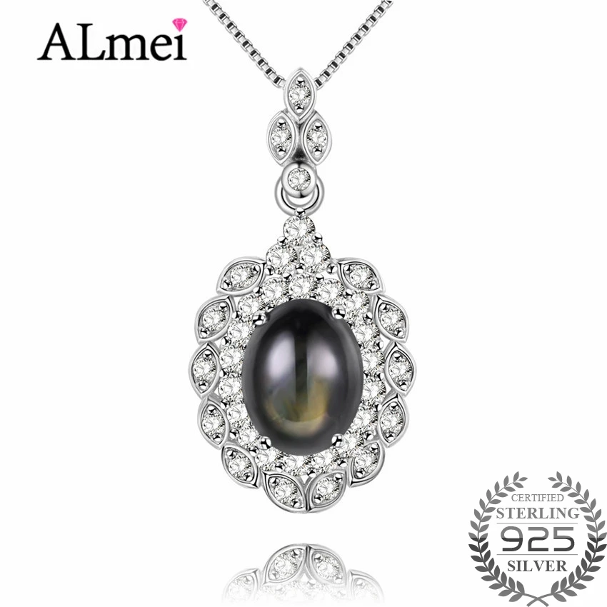 Almei 3ct звездчатый сапфир циркония Halo Пасьянс 925 пробы серебро Цепочки и ожерелья