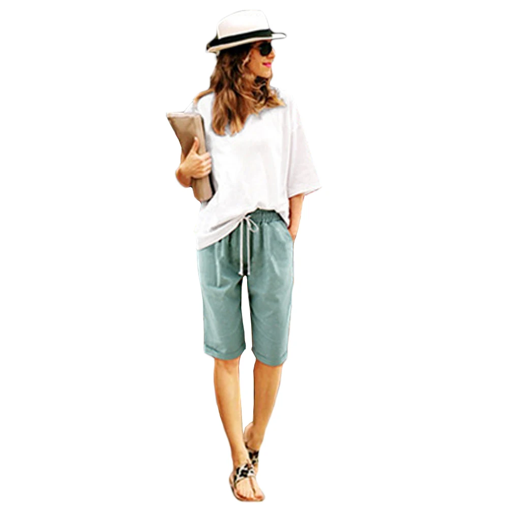 

Woman Knee Length pants Drawstring Loose Straight Knee Length Comfortable Casual Pocket Plus Size 3Xl High Waist pants Trouser