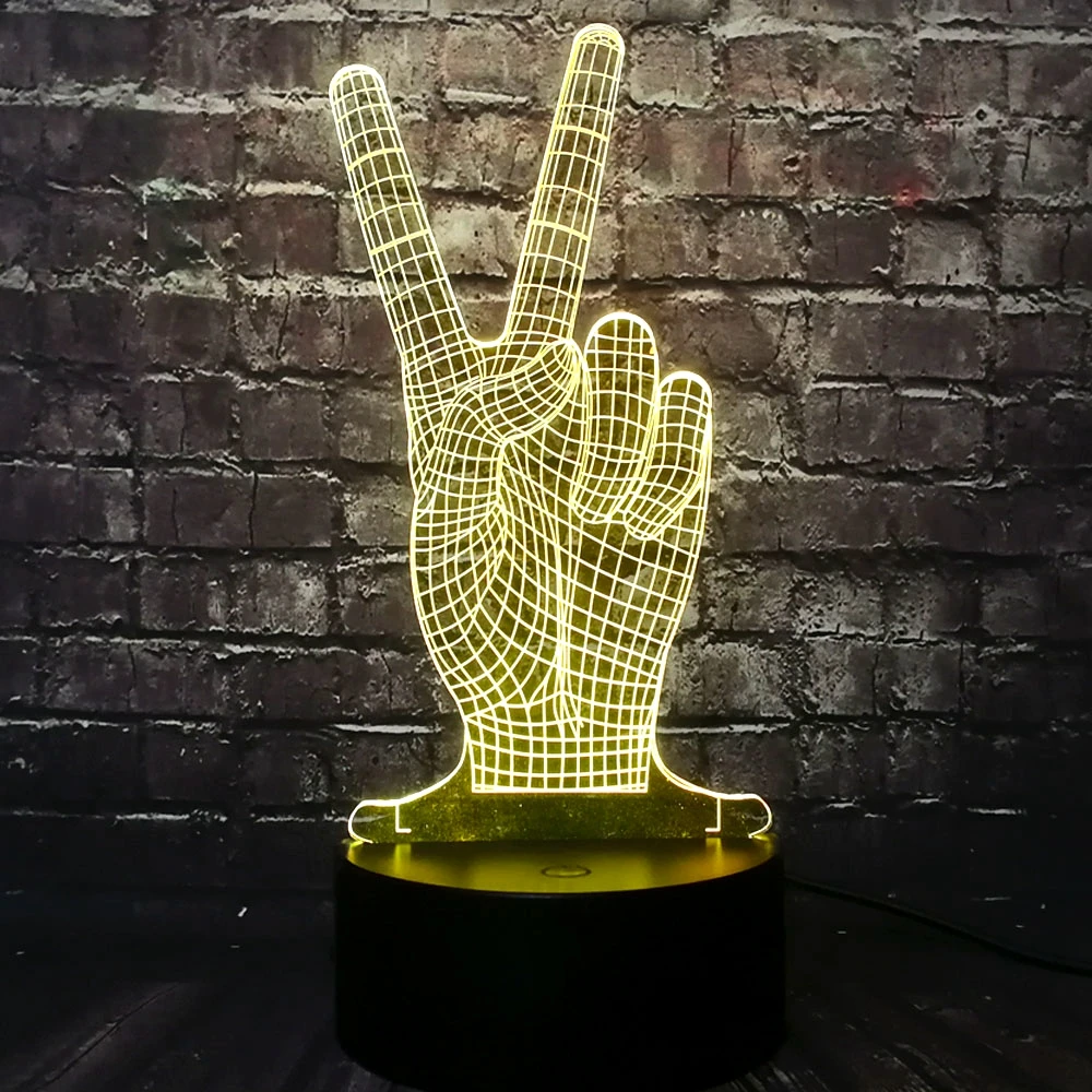 Новинка победный знак 3D светодиодная USB лампа 7 видов цветов Акриловая