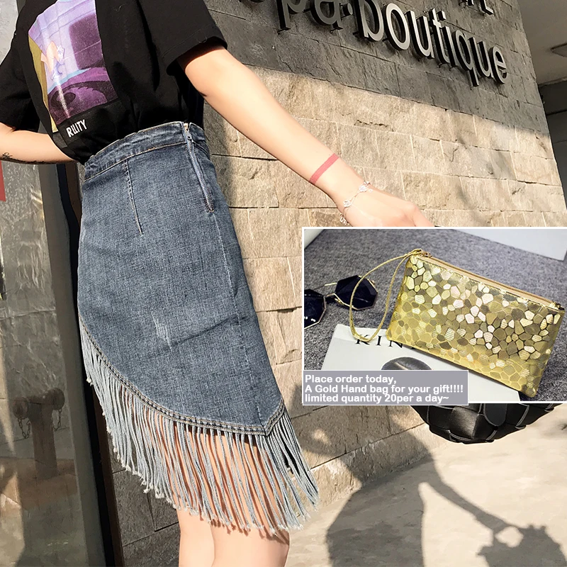 BUMPERCROP Tassel Карандаш Мини юбка в стиле Харадзюку деним bodycon уличная одежда Твердые