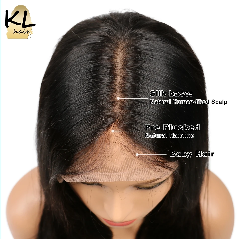 KL Hair Silk Base Wig Brazilian Remy Hair Straight Silk Base Full Lace Human Hair Wigs Pre Plucked With Baby Hair Bleached Knots