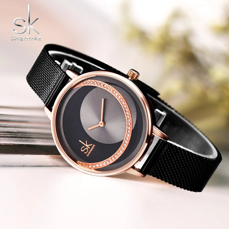 Женские наручные часы SHENGKE Reloj Mujer кварцевые из нержавеющей стали для женщин
