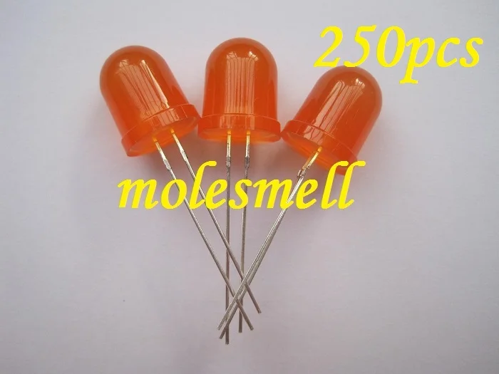 

250pcs 10mm diffused orange LED Light 10mm round orange lens Diffused orangeLED 10mm big/wide angle orange leds