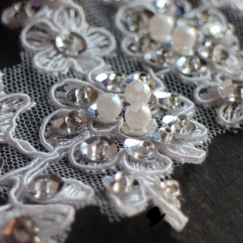 Кружевная аппликация из бисера с блестками Венецианская вышитая для повязок на