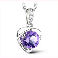trendy silver plated women choker necklace accessories fashion girl crystal purple heart charm female pendant necklace jewelry