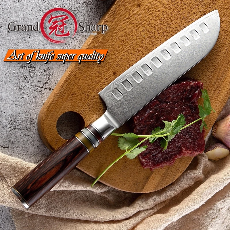 Кухонные ножи Santoku 7 дюймов vg10 японские Дамасские 67 слоев шеф-повара кухонные
