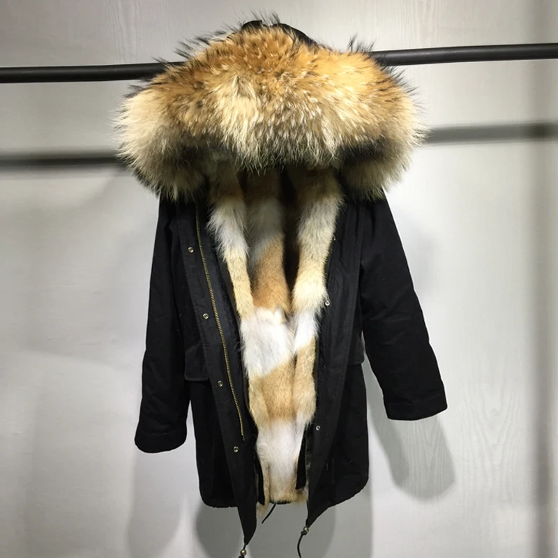 Женская парка с капюшоном зимняя куртка цвета хаки длинная большим меховым