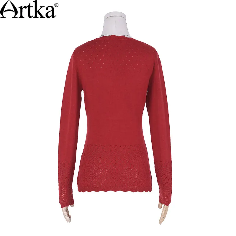 Женский длинный шерстяной кружевной свитер ARTKA Осенний пуловер с длинным рукавом