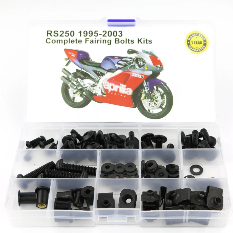 Для Aprilia RS250 1995-2003 мотоцикл Полный Обтекатель Болты комплект полный крепеж для обтекателей OEM Стиль Винты Боковое покрытие болты сталь - Цвет: Black