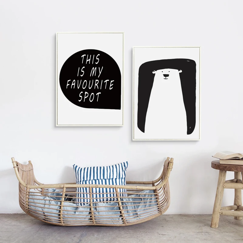 Картина черно белая на холсте с изображением медведя 07 г|picture wall|print posterart painting |