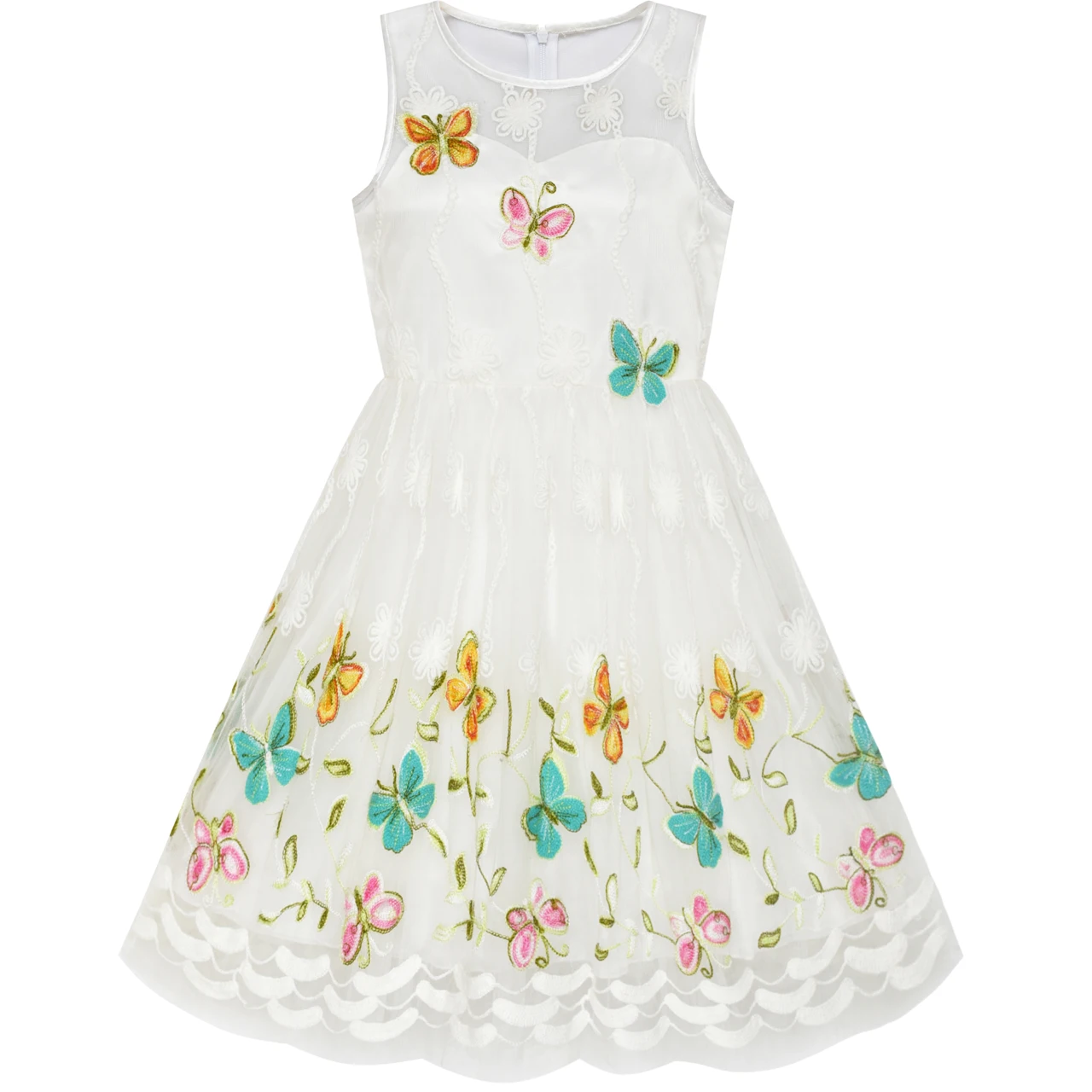 

Flower Girl Dress Butterfly Easter Illusion Yoke Party Dress 2020 Summer Princess Wedding Dresses Children Clothes Size 7-14