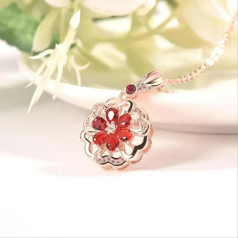 Ожерелье Everoyal женское винтажное серебряное с красным цветком для 925 пробы |