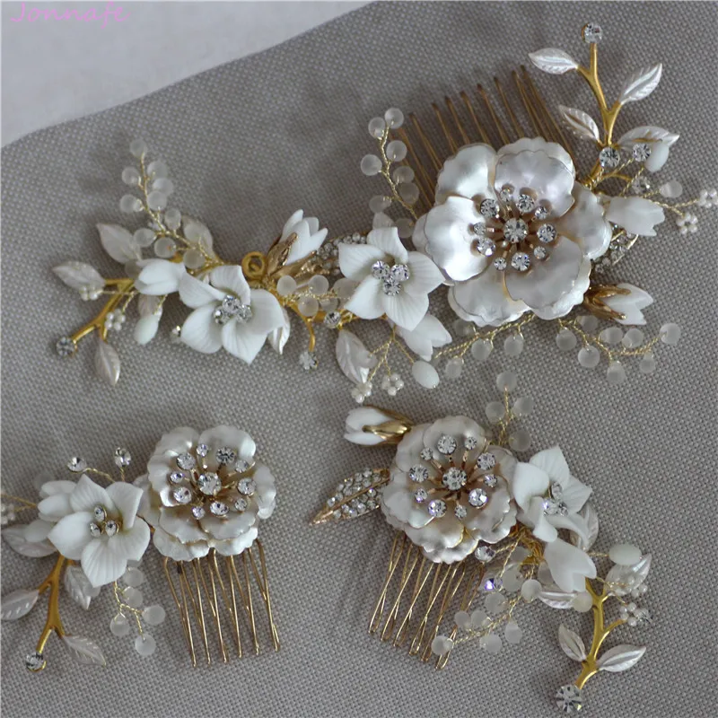 Золотые Цветочные Свадебные Заколки Для Волос Jonnafe очаровательные женские
