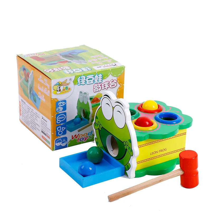 Зеленый Леон лягушка деревянная перкуссия настольные игрушки молоток битые