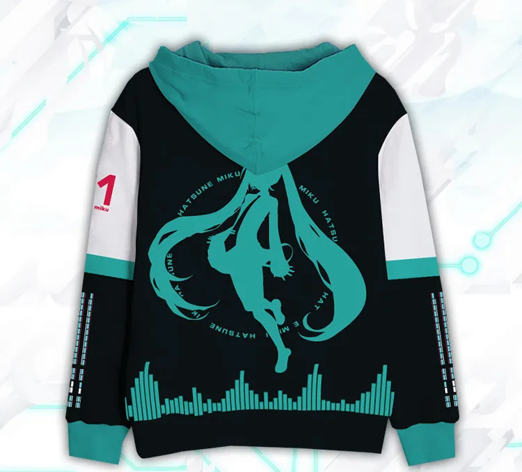 Vocaloid Hatsune Miku косплей костюм черный Флисовый жакет на молнии худи Толстовка с капюшоном пальто для женщин и мужчин m-xxl