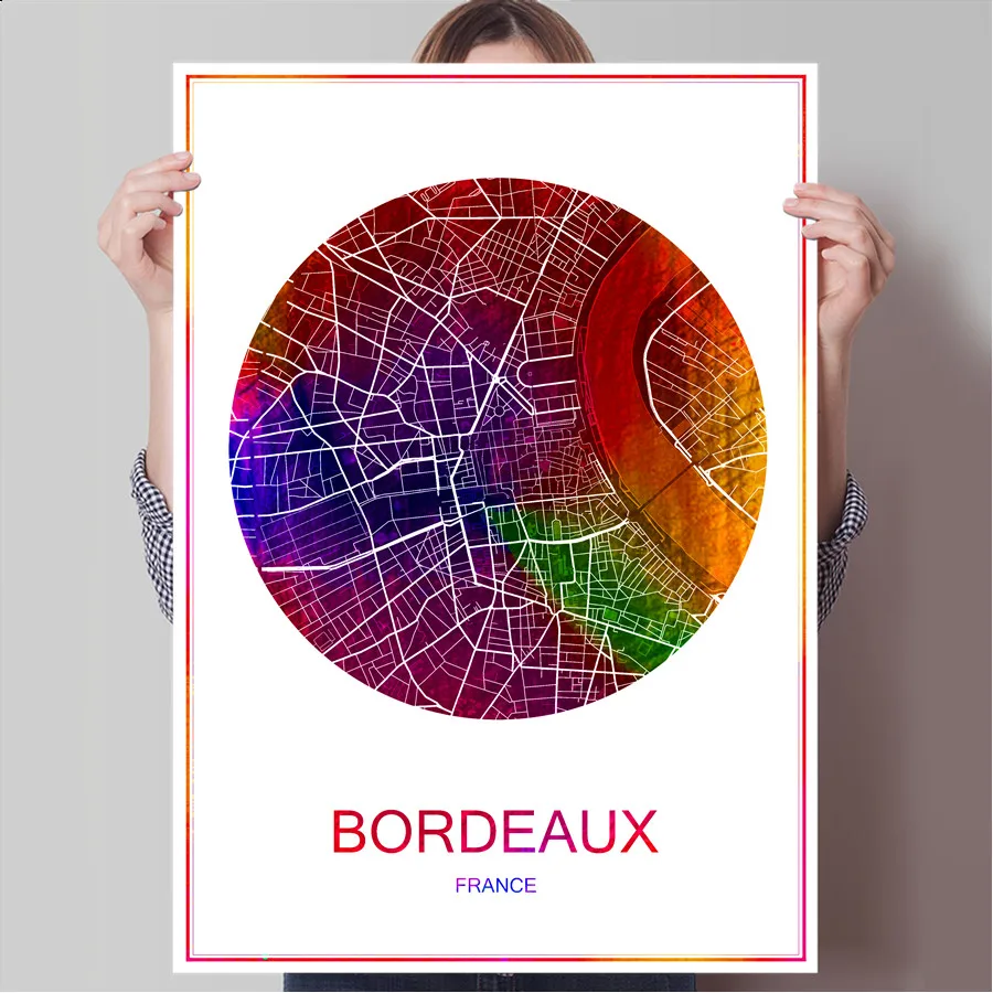 Бордо Франция знаменитая Карта города печатный плакат печать на бумаге или