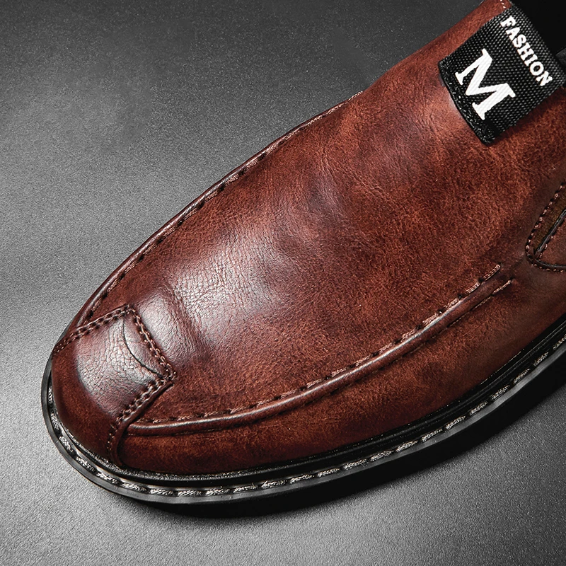 Осенние мужские кожаные туфли на плоской подошве повседневные лоферы из