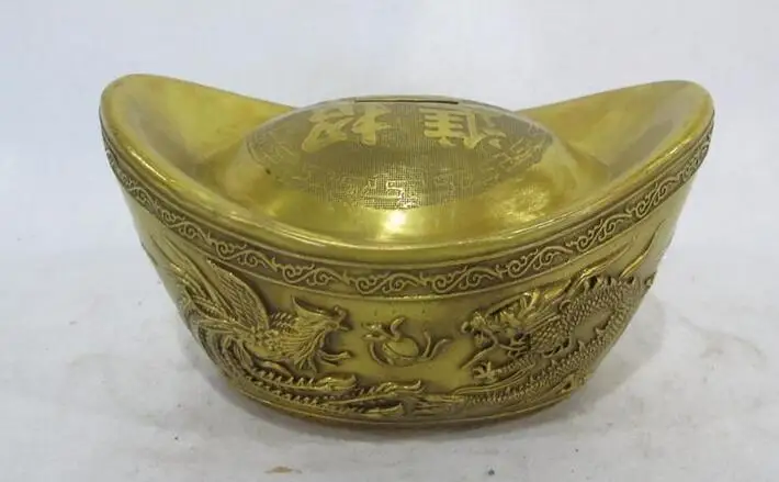 5 &quotКитайская латунная медная счастливая фэн-шуй Дракон Феникс Yuanbao Копилка