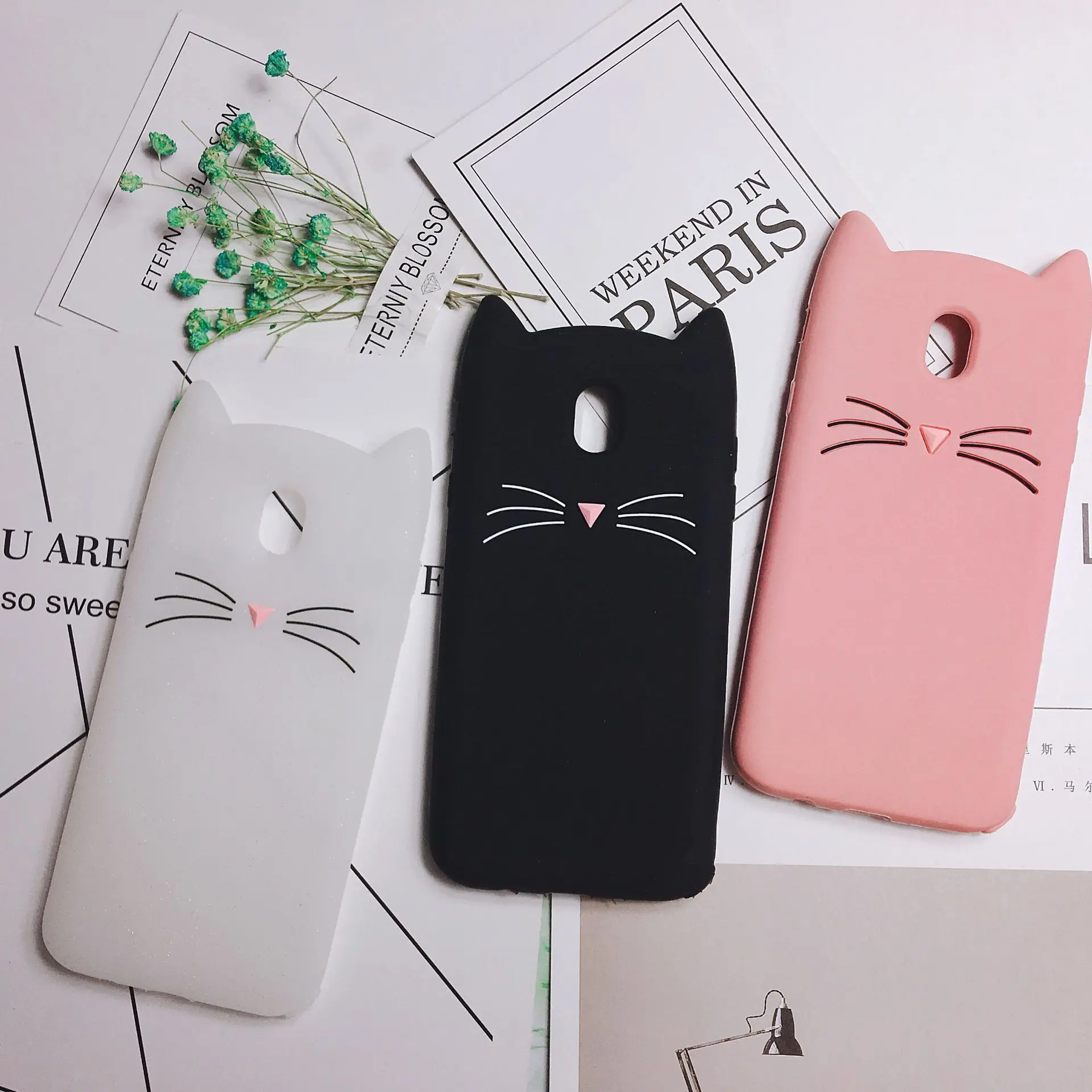 Модный 3D чехол с милыми кошачьими ушками и бородой для Samsung Galaxy J3 J5 J7 2017 2015 J530 J730 J510