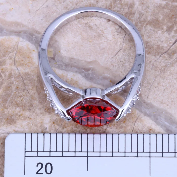 Кольцо с круглым красным гранатом и белым фианитом Размер 6 / 7 8 9 R0068|ring size|925 ringring